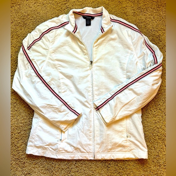 Izod Women’s White Windbreaker Jacket With Striped Long Sleeves | Medium - Picture 1 of 8